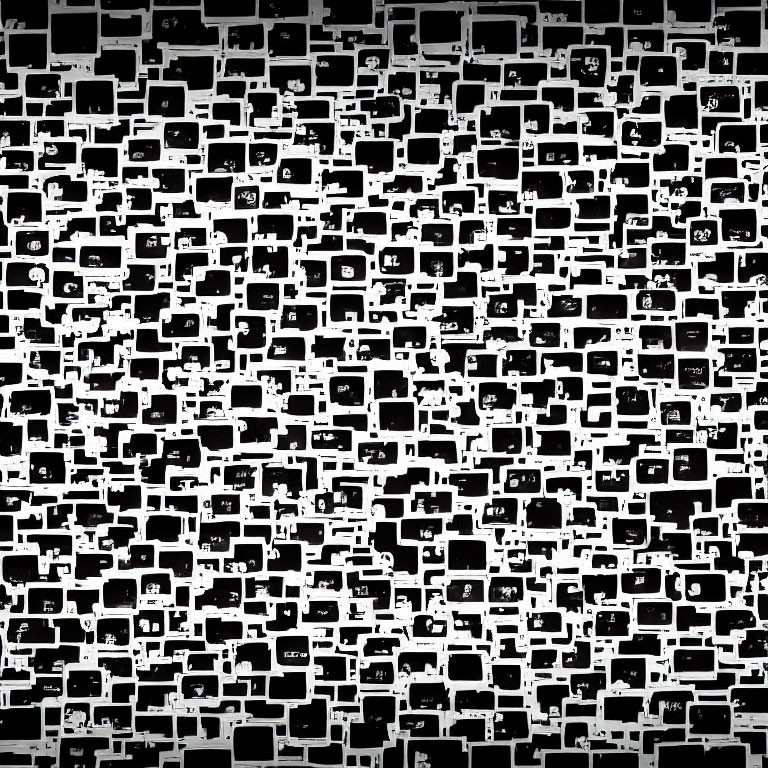 Monochrome pattern of retro and modern TV sets in chaotic layout