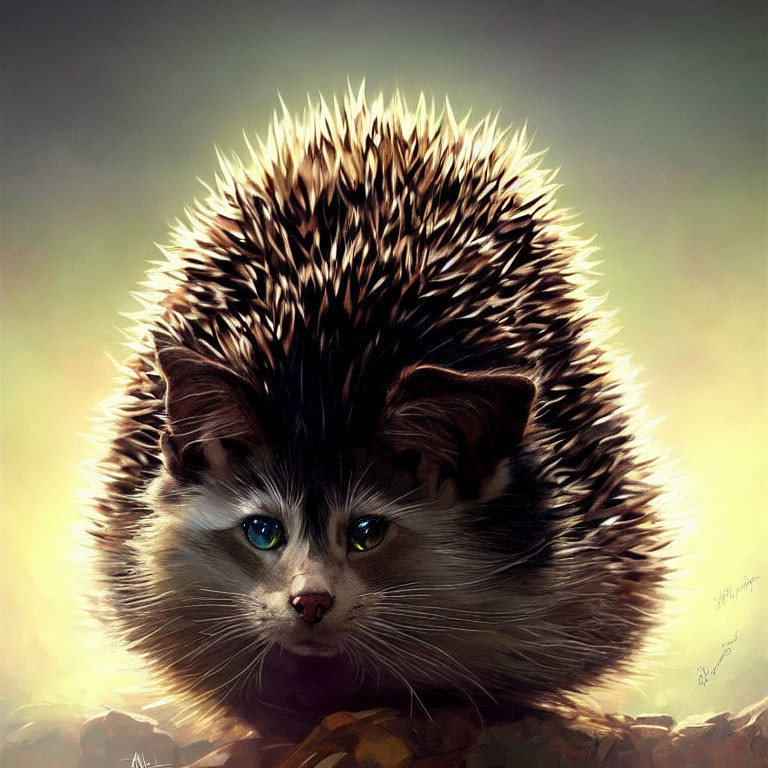 Hybrid Hedgehog Body with Cat Face in Digital Art Piece