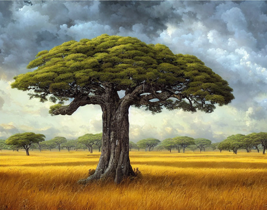 Majestic baobab tree in savannah landscape