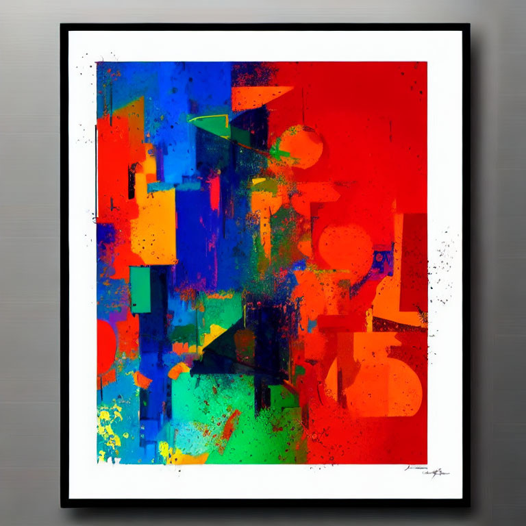 Colorful Abstract Painting with Geometric Shapes and White Frame