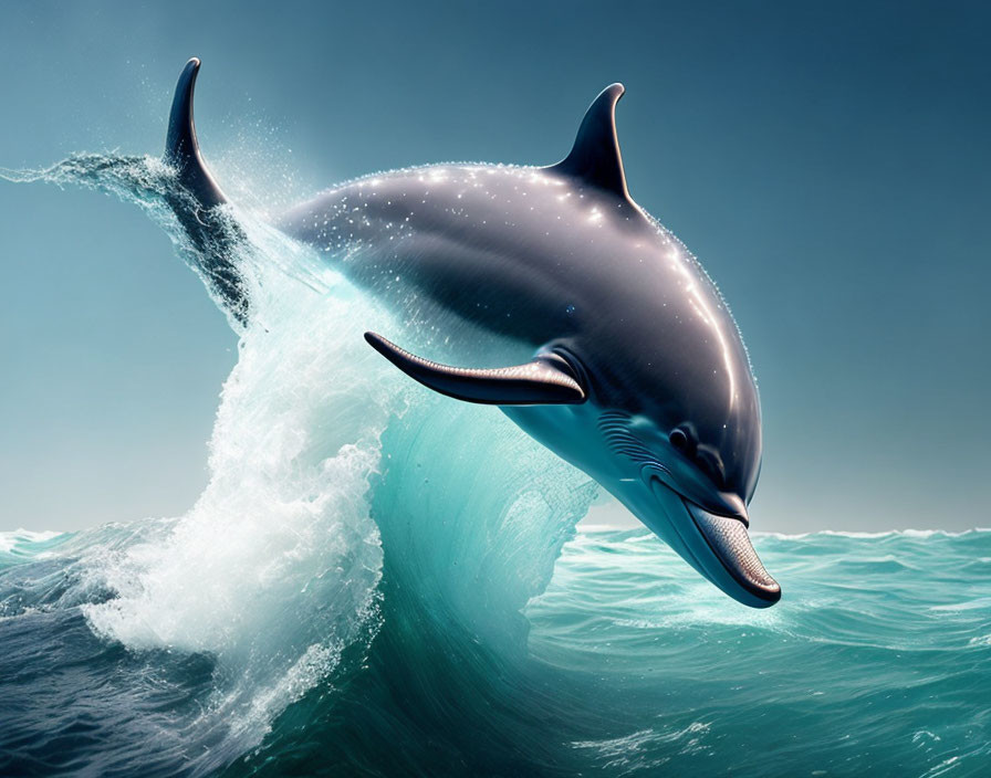 Ocean Dolphin Leaping with Sparkling Water Droplets