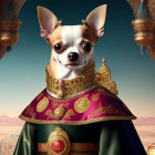 Regal Bulldog in European Royalty Costume with Royal Guard Backdrop