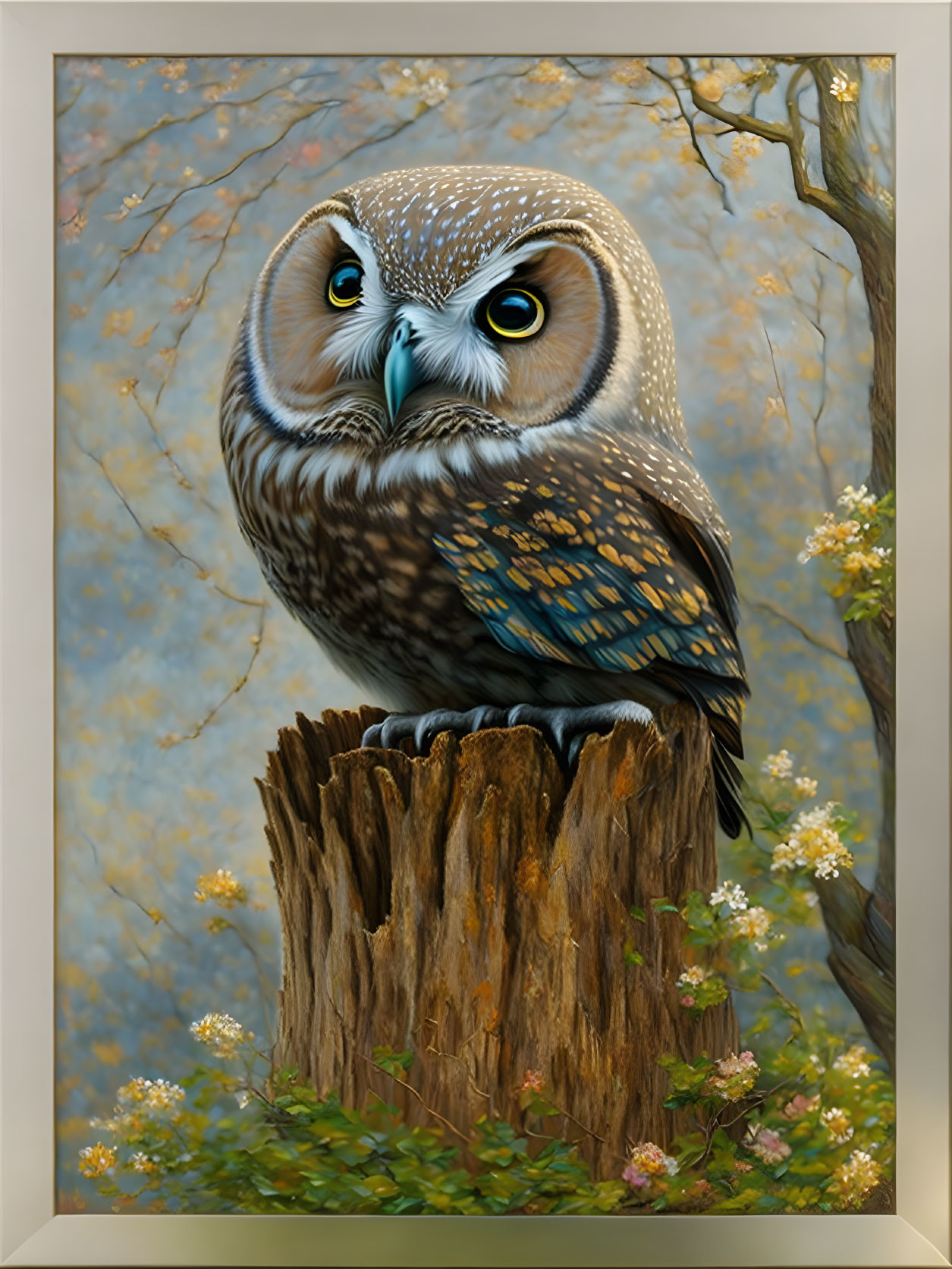 OWL SITTING ON A TREE STUMP,,,,