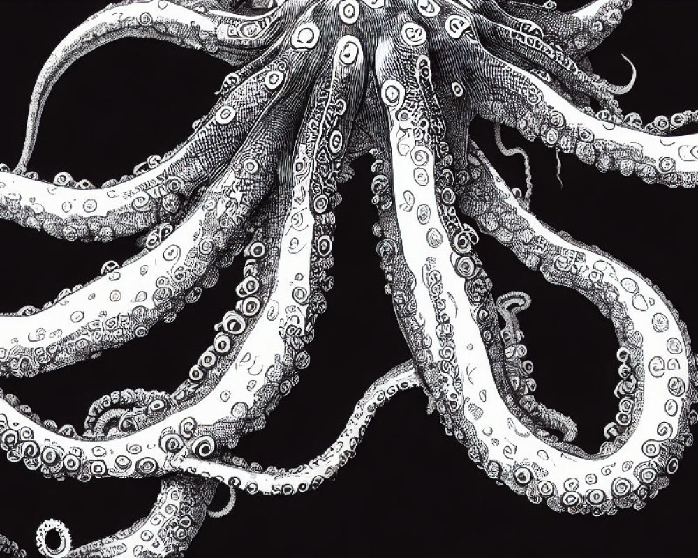 Monochrome octopus illustration with intricate tentacle patterns