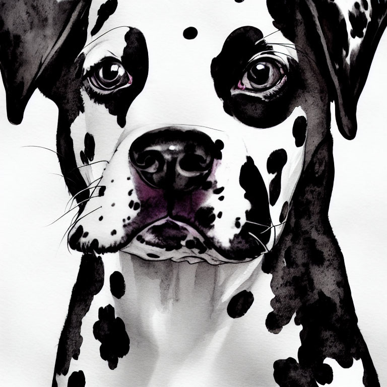 Monochromatic drawing of Dalmatian dog with unique spots