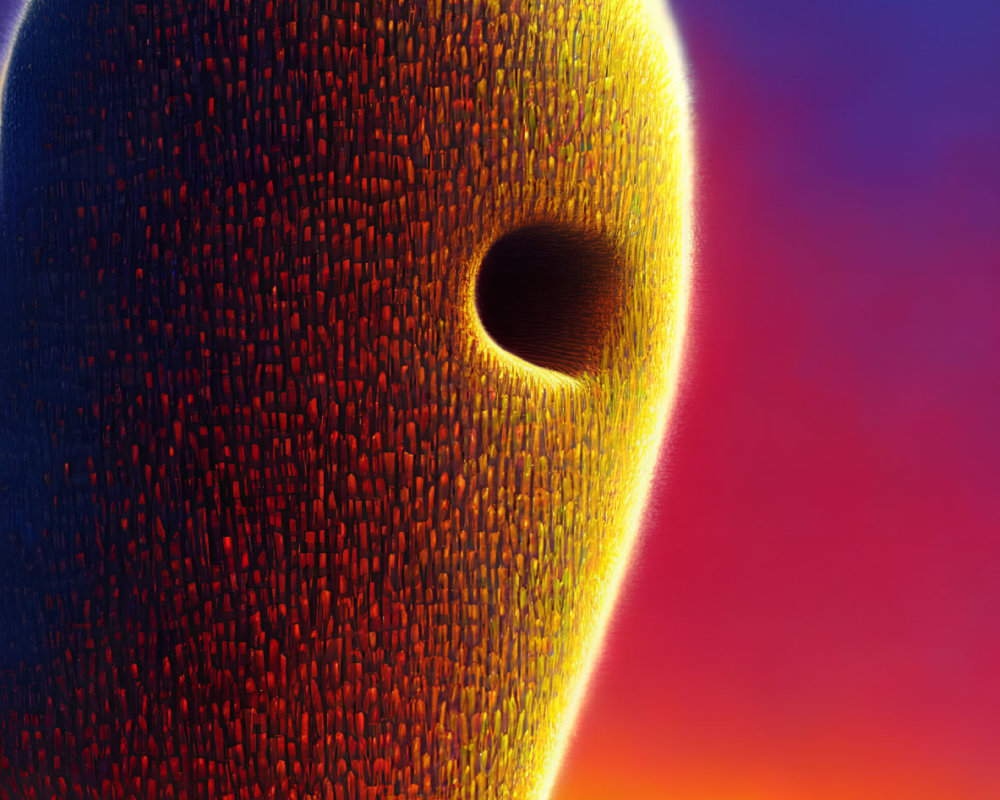 Colorful surreal figure with hollow eye on textured background