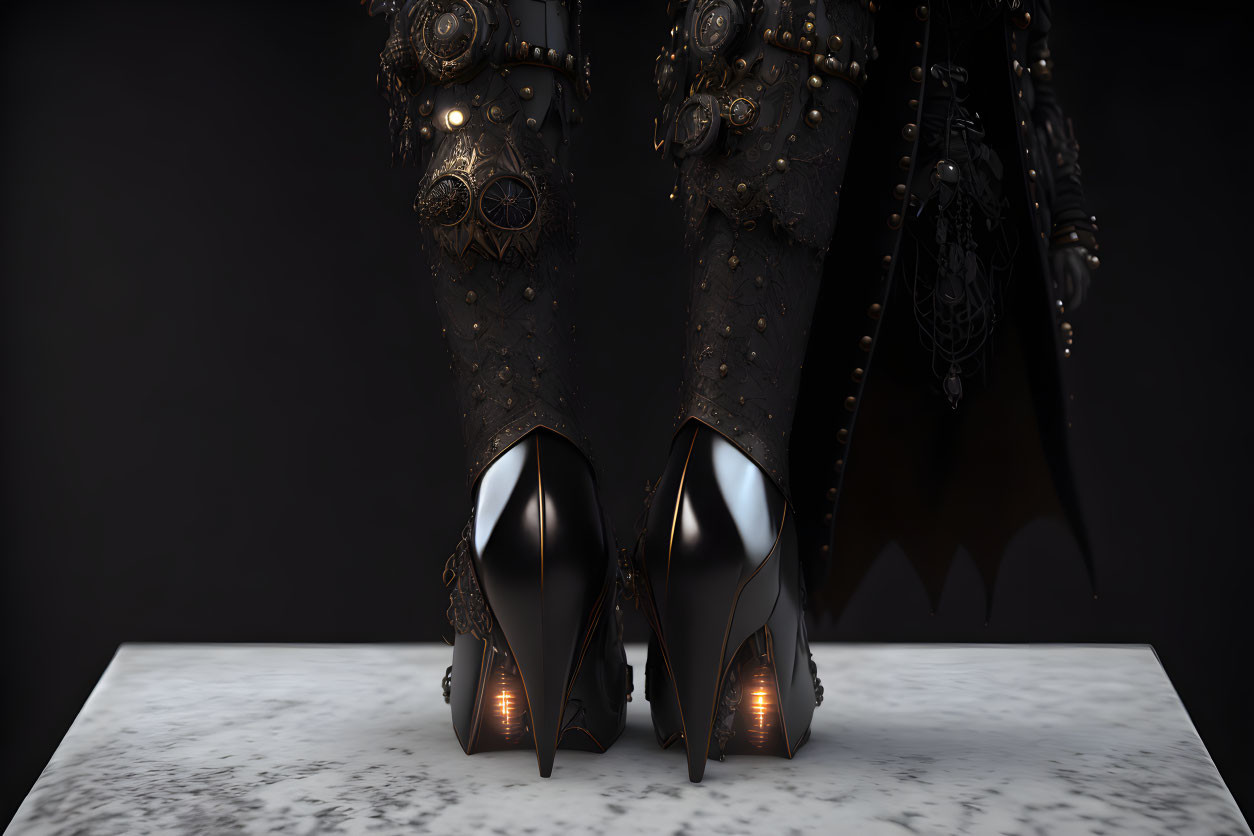 Detailed Gothic-Style Black High-Heeled Shoes with Glowing Elements