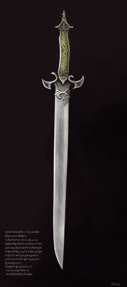 Silver Blade Fantasy Dagger with Green and Gold Intricate Hilt