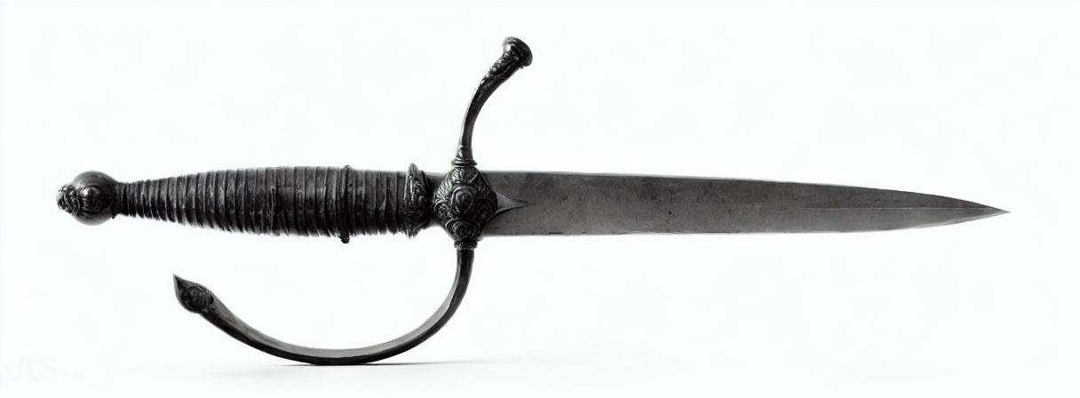 Ornate Antique Dagger with Straight Blade & Dark Wrapped Handle