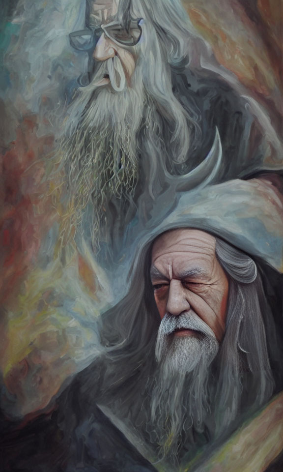 Elderly wizard-like characters in robes with mystical aura