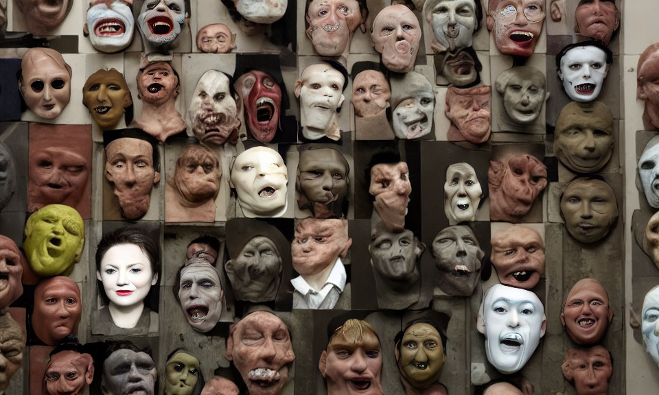 Diverse masks with varied expressions and features