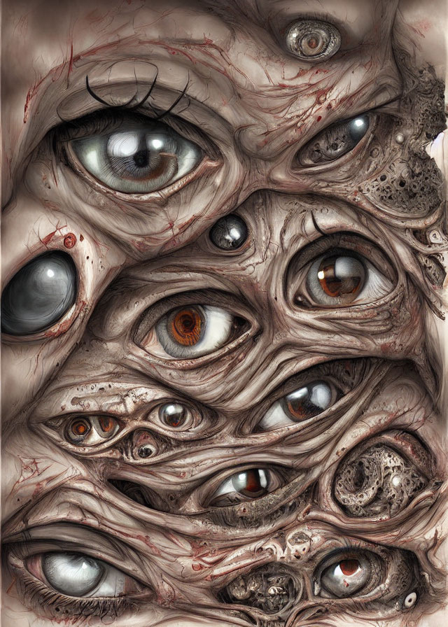 Surreal Artwork: Realistic Eyes on Organic Flesh Surface