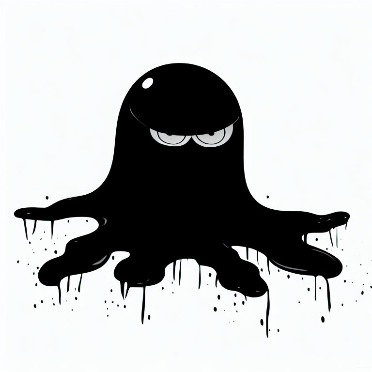 Cartoon octopus with dripping ink body on white background