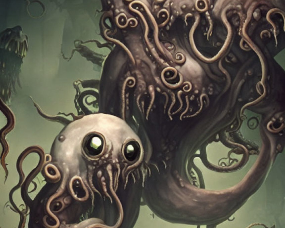 Fantasy Illustration of Tentacled Creatures with Multiple Eyes