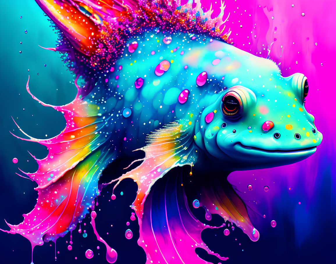 Colorful Fantastical Fish Art with Neon Colors and Glittering Textures