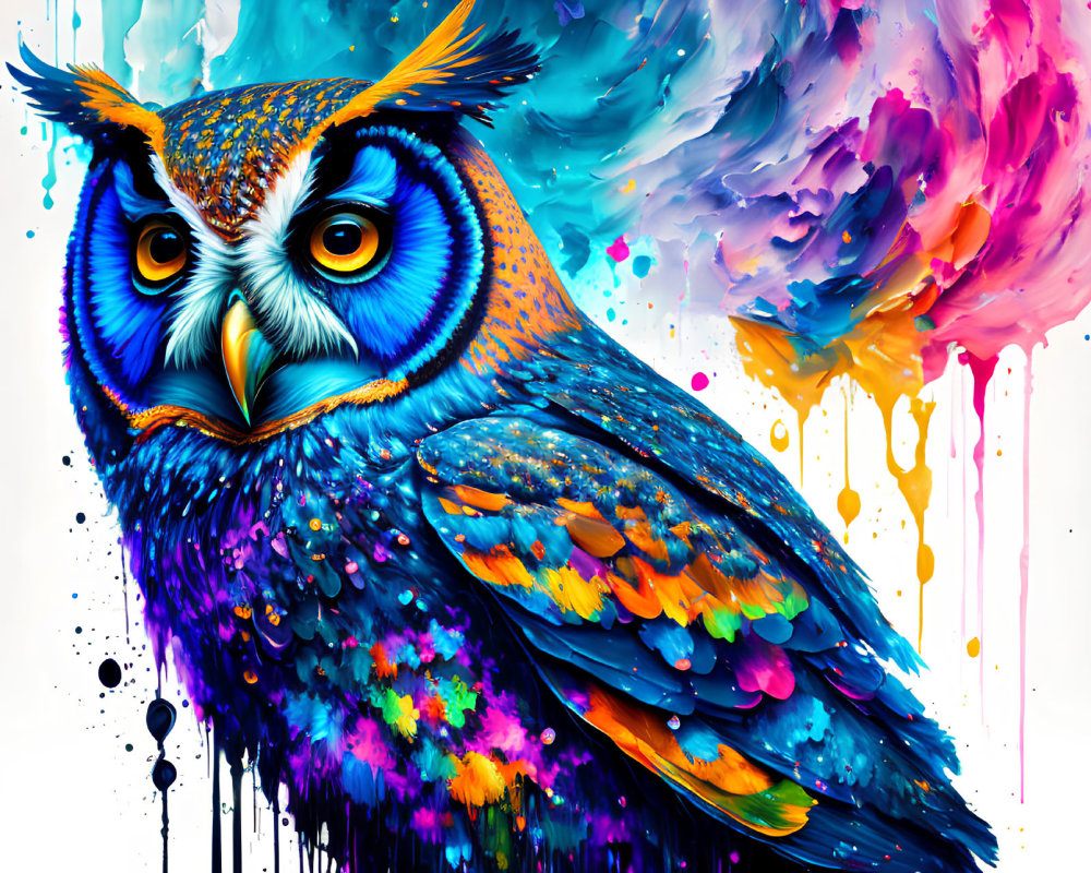 Colorful Abstract Owl Artwork with Vibrant Splash Background