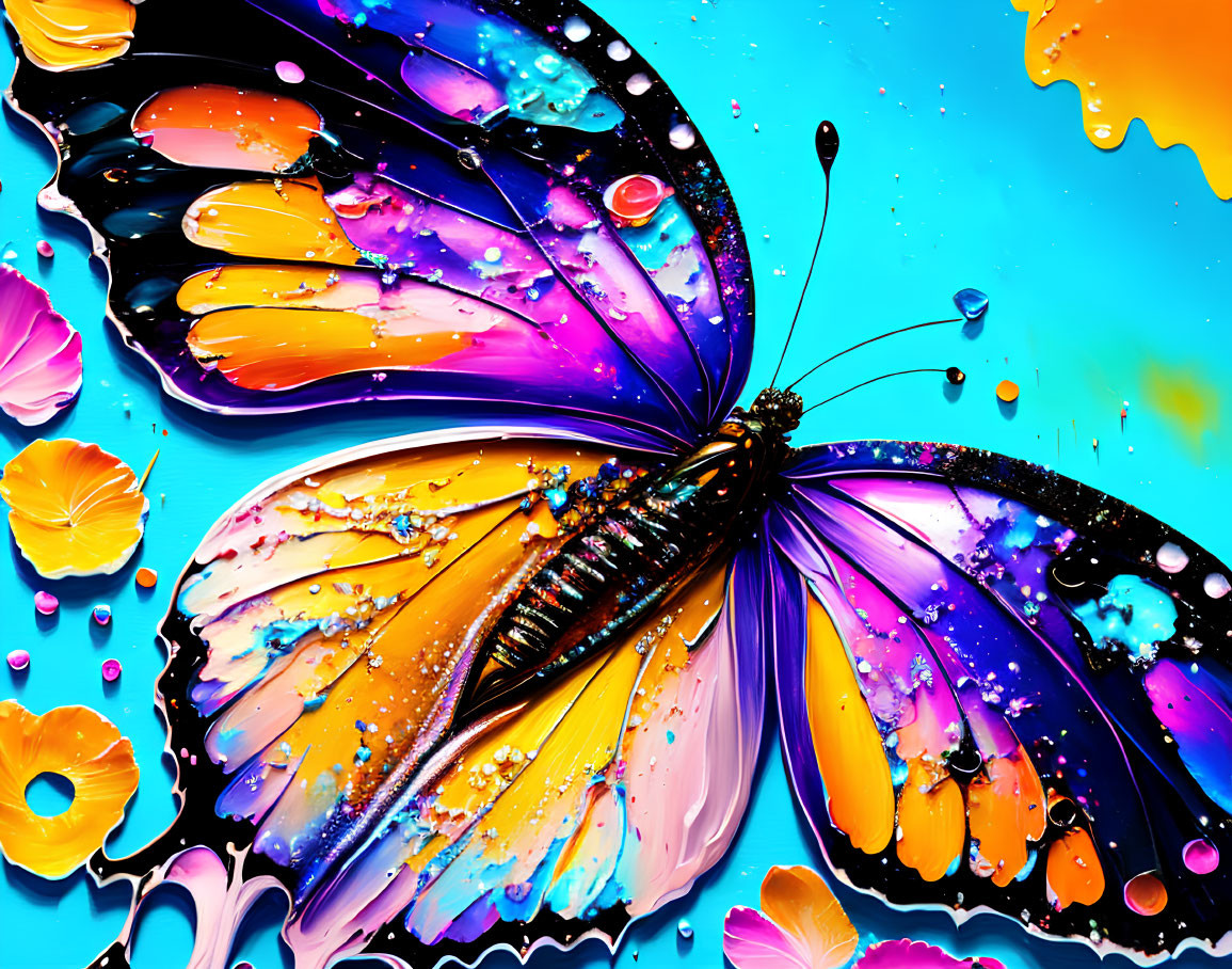 Colorful Stylized Butterfly Art on Turquoise Background