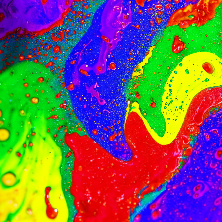 Colorful Swirls in Red, Blue, Green, and Yellow with Droplets