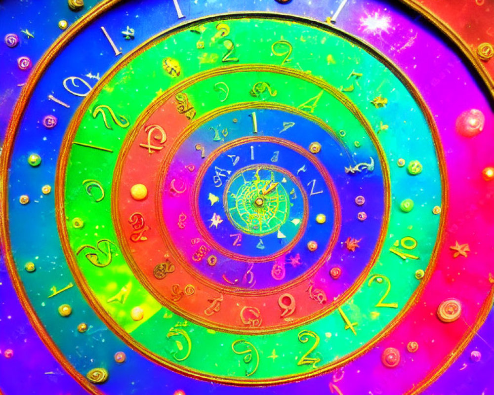 Colorful Astrological Mandala with Zodiac Signs and Numerical Figures