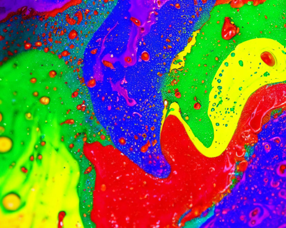 Colorful Swirls in Red, Blue, Green, and Yellow with Droplets
