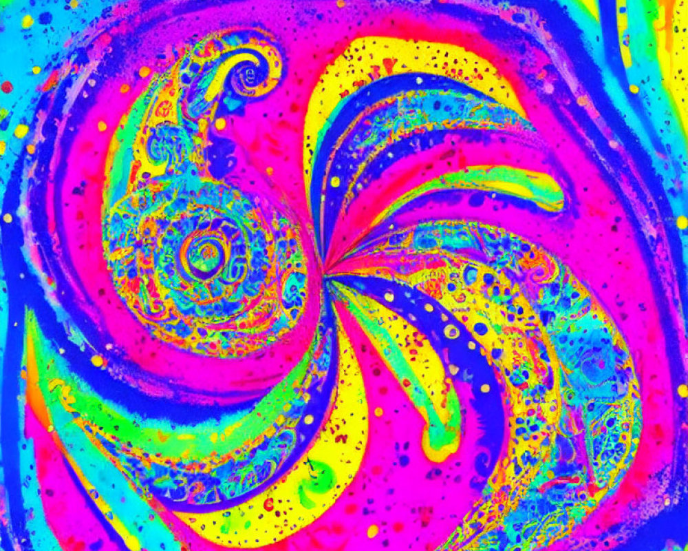 Colorful Abstract Art: Swirling Neon Patterns in Pink, Blue, Yellow, and Green