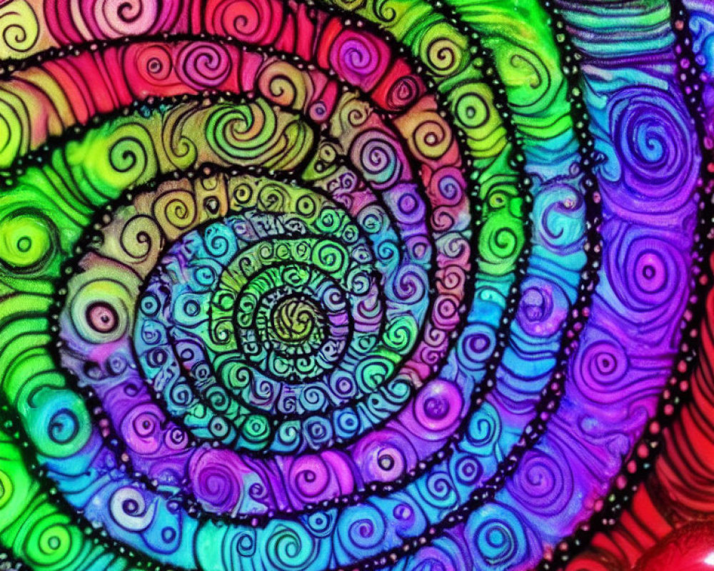 Colorful Psychedelic Swirl with Spirals and Circles in Warm to Cool Tones
