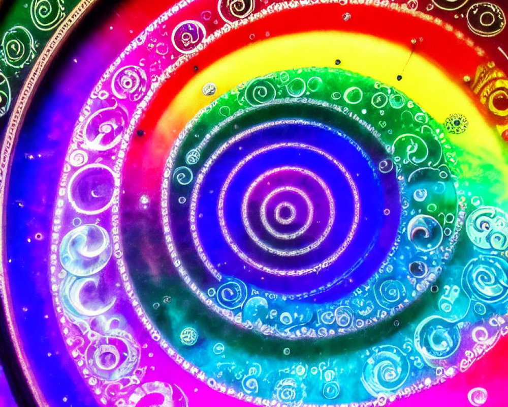Colorful Psychedelic Spiral Pattern with Bubble-Like Details