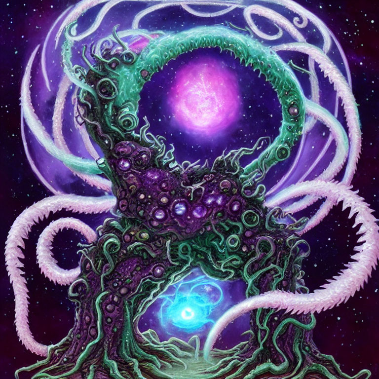 Vivid Otherworldly Tentacled Creature in Cosmic Setting
