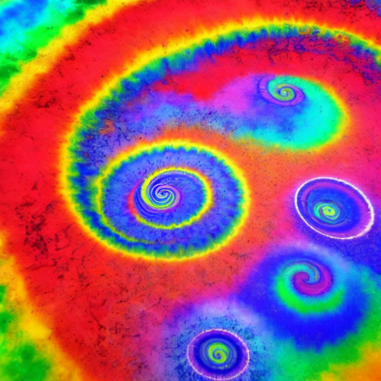 Colorful Psychedelic Pattern with Concentric Circles and Swirling Spirals