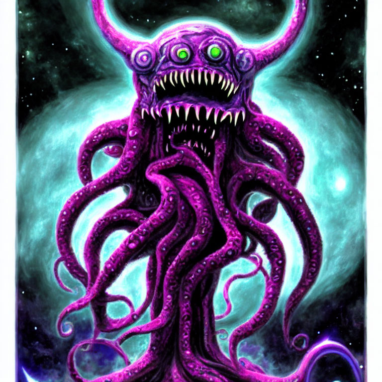Colorful Tentacled Creature with Multiple Eyes in Galactic Setting