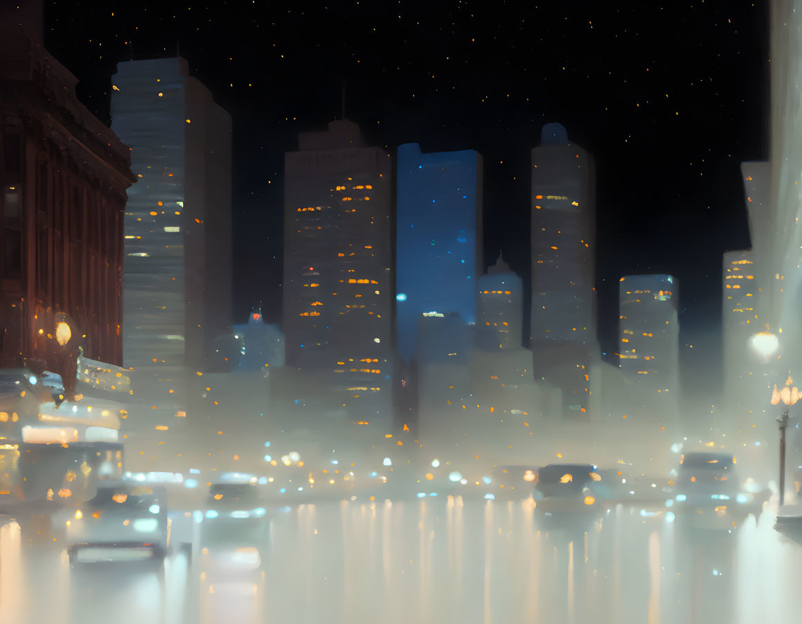Night falls on the city