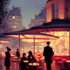 Cozy Cafe Terrace Scene with Warm Golden Lights