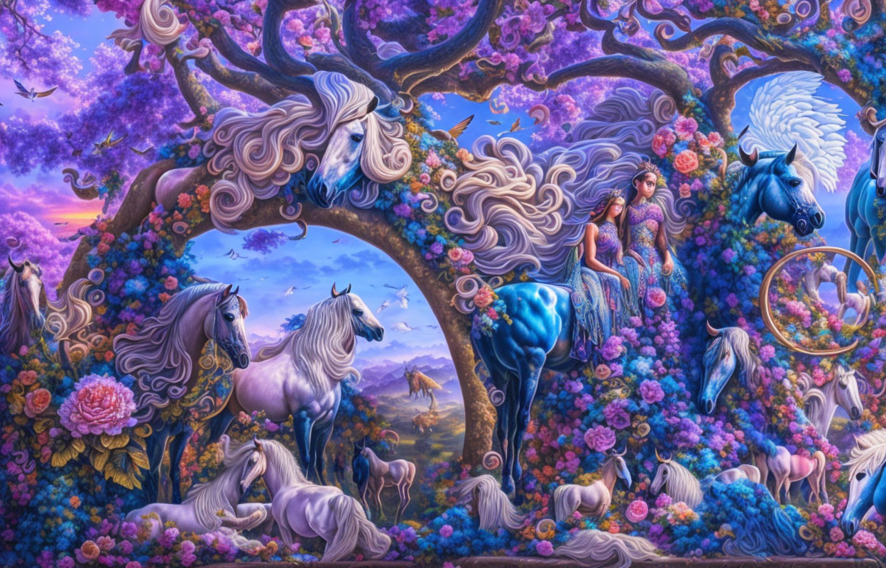 horses in purple
