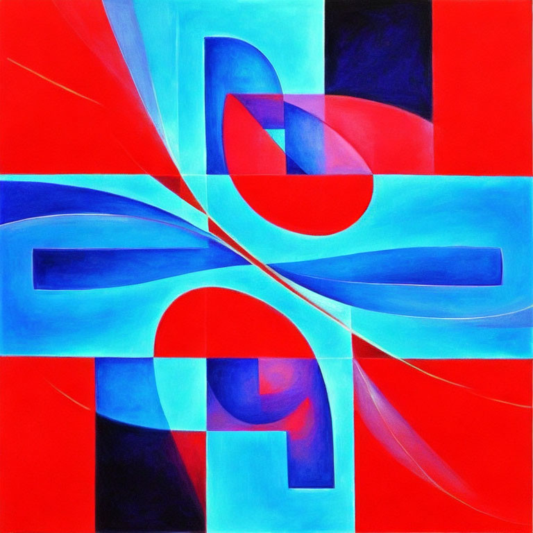 Vibrant Red and Blue Abstract Geometric Painting