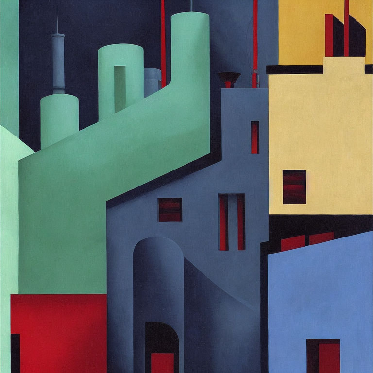 Colorful Abstract Geometric Painting of Overlapping Buildings
