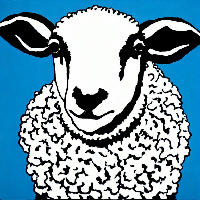 Sheep illustration in black and white on bright blue background