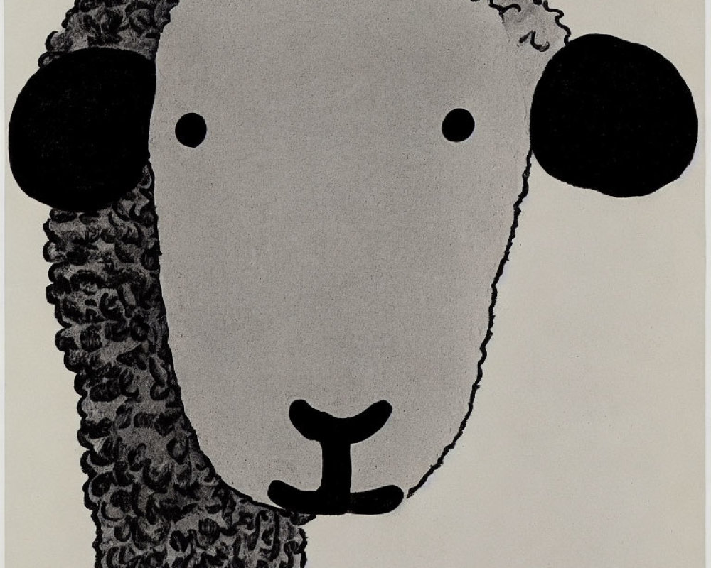 Simplistic Sheep Face Drawing with Textured Wool and Black Ears