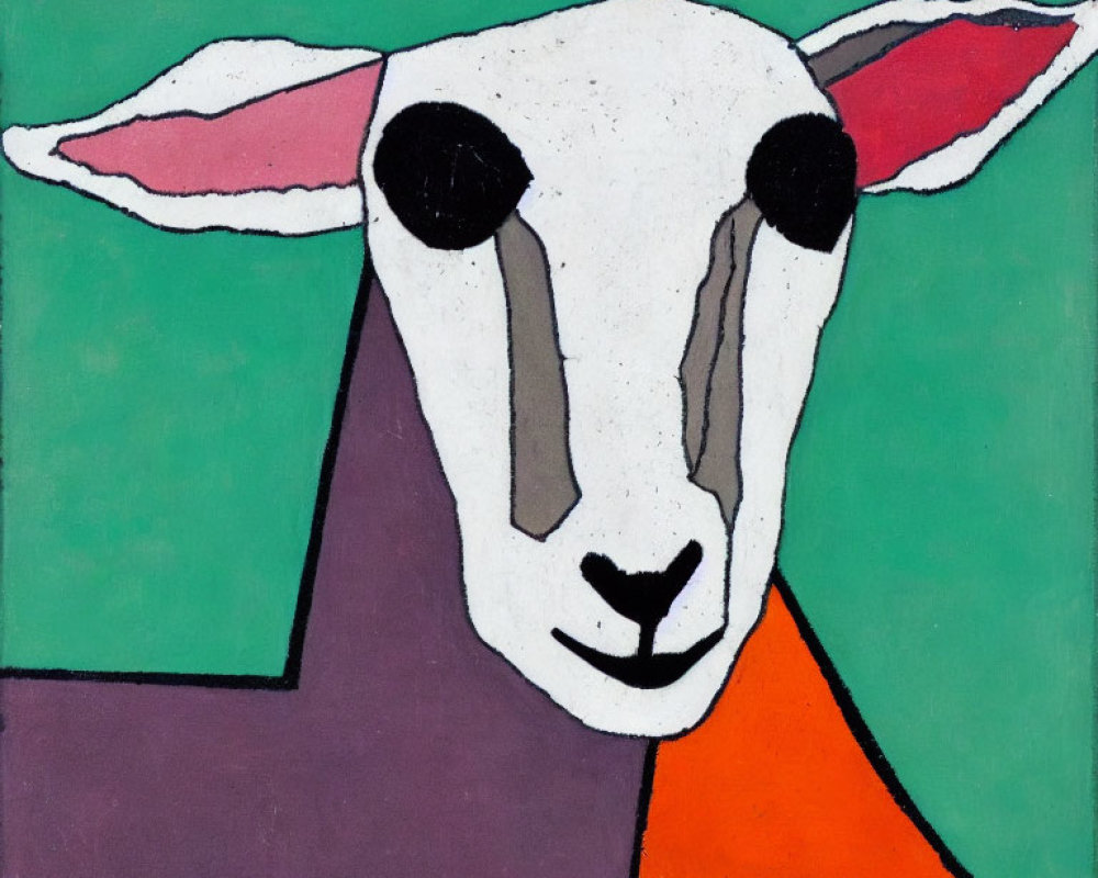 Stylized painting of sheep with dark eyes on colorful background