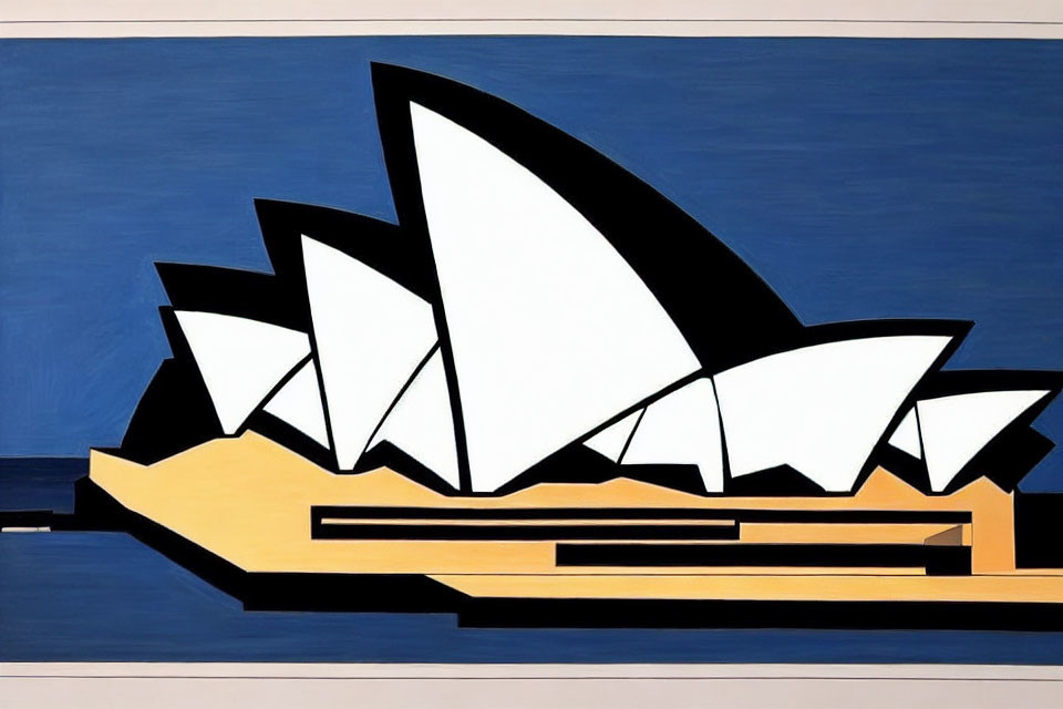Geometric Sydney Opera House Illustration on Dark Blue Background