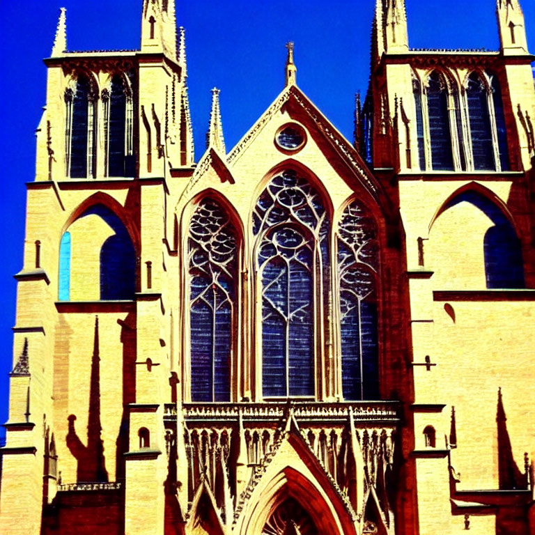 Gothic Cathedral with Pointed Arches and Stained Glass Windows