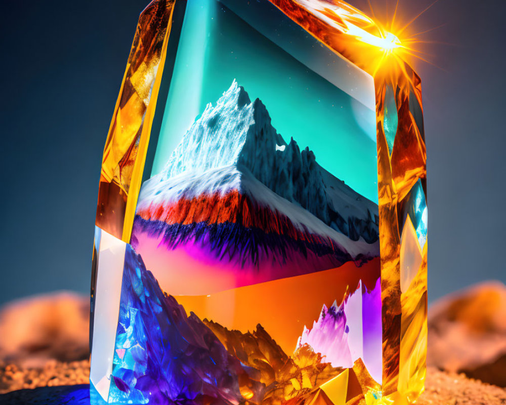 Captivating Mountain Landscape Encapsulated in Luminous Crystal