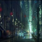 Cyberpunk cityscape: Night-time street with neon signs