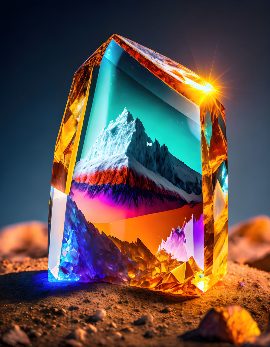 Captivating Mountain Landscape Encapsulated in Luminous Crystal