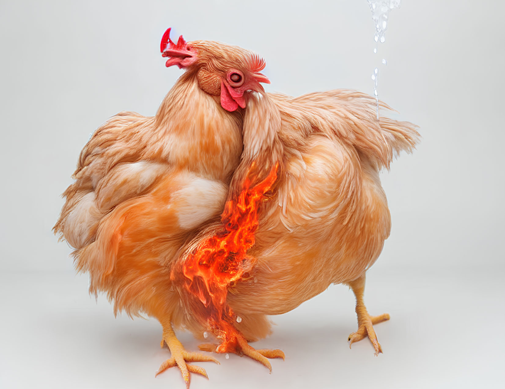 Orange-Feathered Chicken with Fire and Water Elements