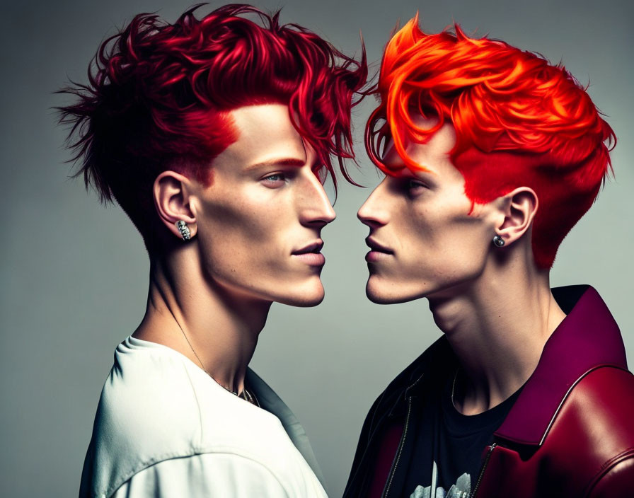Vivid Red and Orange Hair Styles on Two Individuals