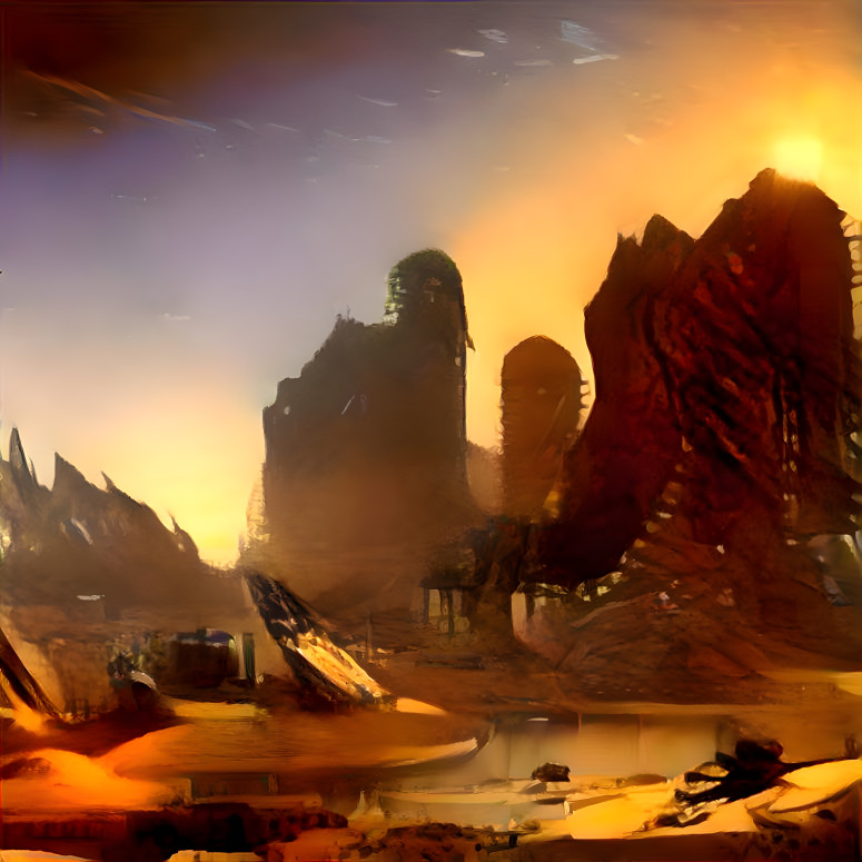 City in landscape of an distant planet