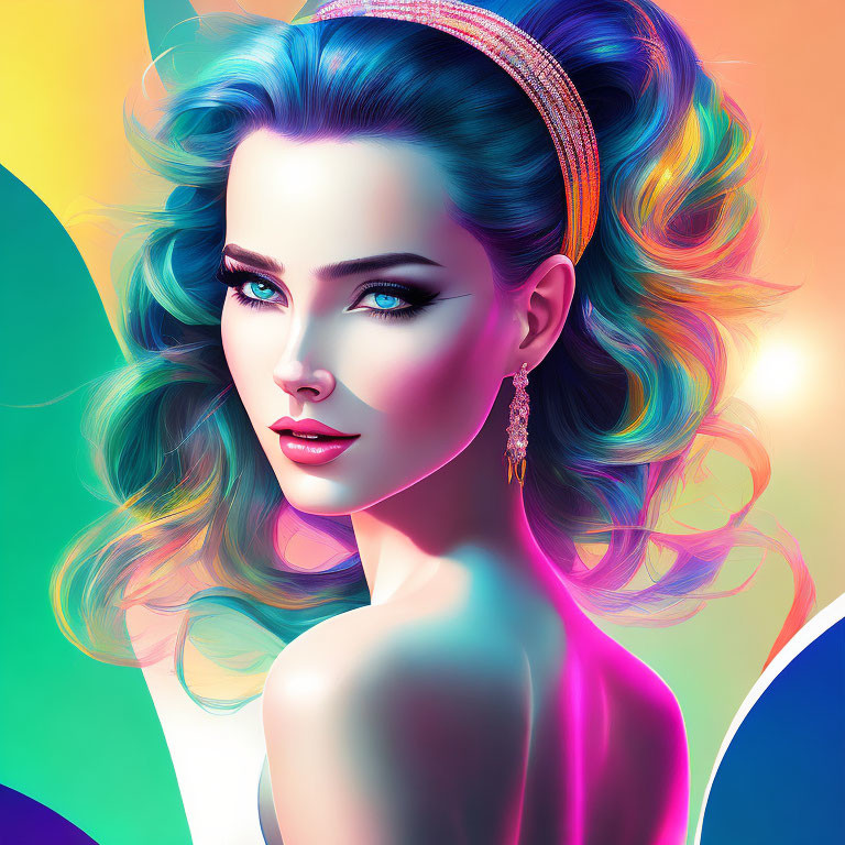 Digital artwork: Woman with Blue Hair and Elaborate Earring