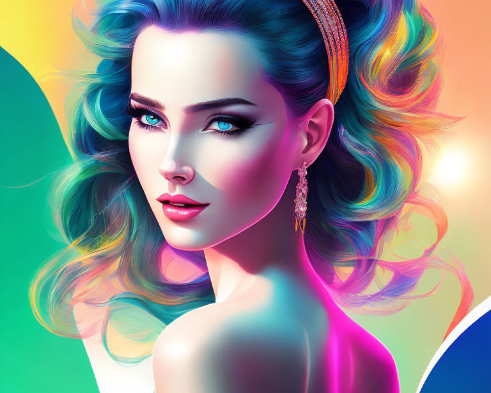 Digital artwork: Woman with Blue Hair and Elaborate Earring