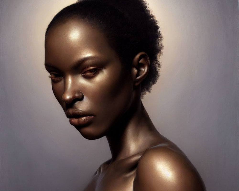 Portrait of Woman with Striking Features and Dramatic Lighting
