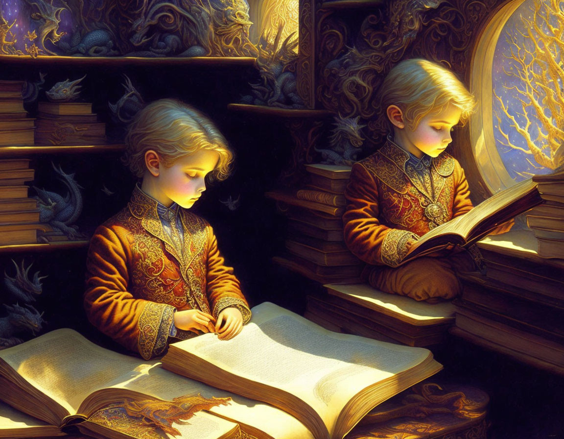 Two Siblings Studying Their Dragon Texts